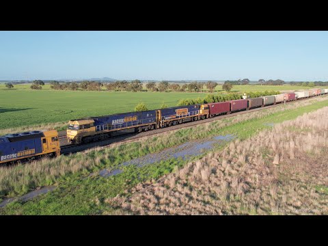 Pacific National 2MA5 Container Train Crosses 2CM6 Grain Train (17/10/2022) - PoathTV Railways