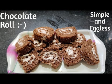 Eggless Chocolate Cake Roll Recipe | एगलेस चॉकलेट केक रोल |  Hashika's Kitchen
