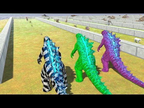 Colored X3 Godzilla Death Run | Animal Battle Revolt Simulator