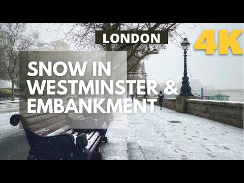 Snowfall in London 4K 60fps [2021] - Westminster | Embankment | Limehouse
