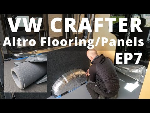 VW Crafter Camper van Conversion  EP7  ALTRO Flooring, Dometic 80L fridge freezer & Wall panels.