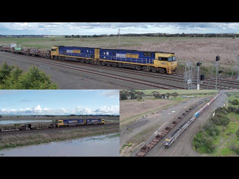 5MP2 Pacific National Steel Train Crosses 7922V SCT Container Train (1/9/2022) - PoathTV Railways