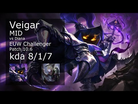 Veigar Mid vs Diana - EUW Challenger 8/1/7 Patch 10.6 Gameplay