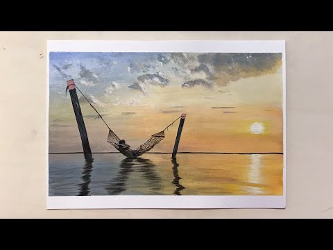 Enjoying Sunset on the Beach / Acrylic Painting/ Daily Challenge #26