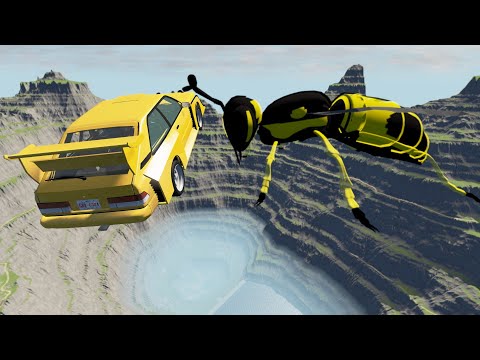 Dangerous Cars Jumping Into the Abyss With Giant Wasp - BeamNG Drive Foolish Driver