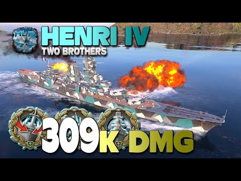 Cruiser Henri IV on map Two Brothers, 309k damage - World of Warships