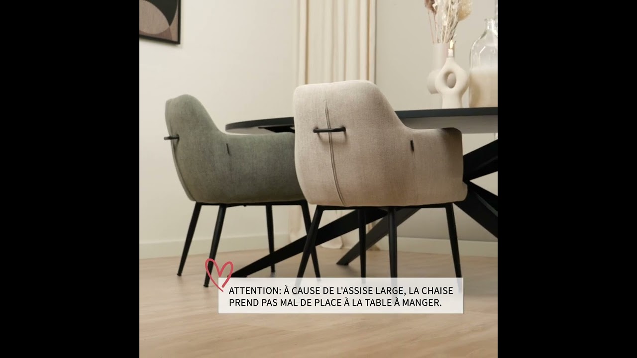 Chaise de salle à manger scandinave Lars tissu recyclé beige