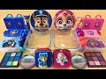 PAW PATROL Chase Vs Skye Slime Mixing Makeup Eyeshadow Glitter Clay Into Clear Slime ASMR No Talking