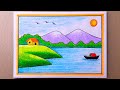 How to Draw River Scenery🎨Painting💚💛💖Voice Tutorial