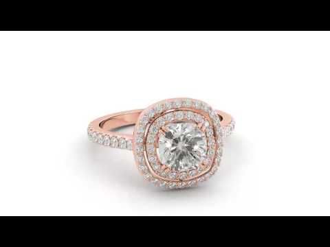 2.80 ct Cushion C&C One Moissanite & Diamond Halo Engagement Ring 14k Rose Gold