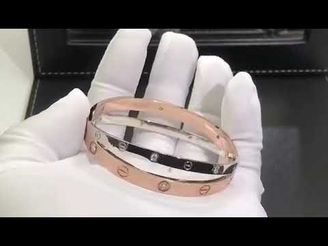 Cartier 18k Rose & White Gold 12 Diamond Double Love Bracelet N6039117