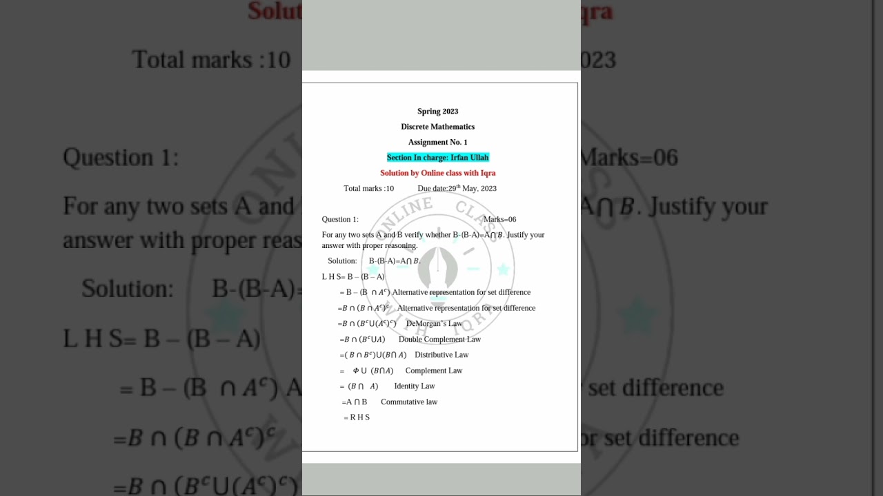 Mth202 Assignment no 1  discreet mathematics  spring semester 2023