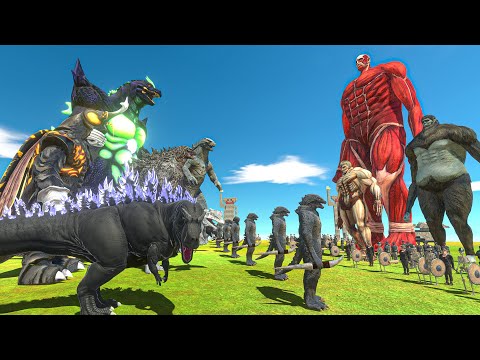 Team SUPER GODZILLA + GODZILLA 2014 VS Colossal Titan Team - Animal Revolt Battle Simulator