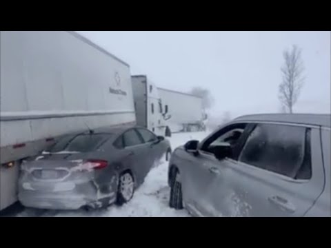 100+ vehicle pileup in Michigan captured by witness after huge crash near Zeeland