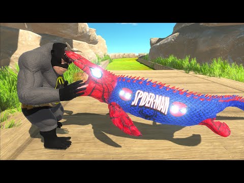 BATMAN GORO VS SPIDERMAN MOSASAURUS DEATH RUN - Animal Revolt Battle Simulator