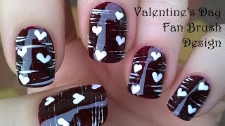 VALENTINE'S DAY NAIL ART Tutorial / Fan Brush & Dotting Tool Striped Heart Nails