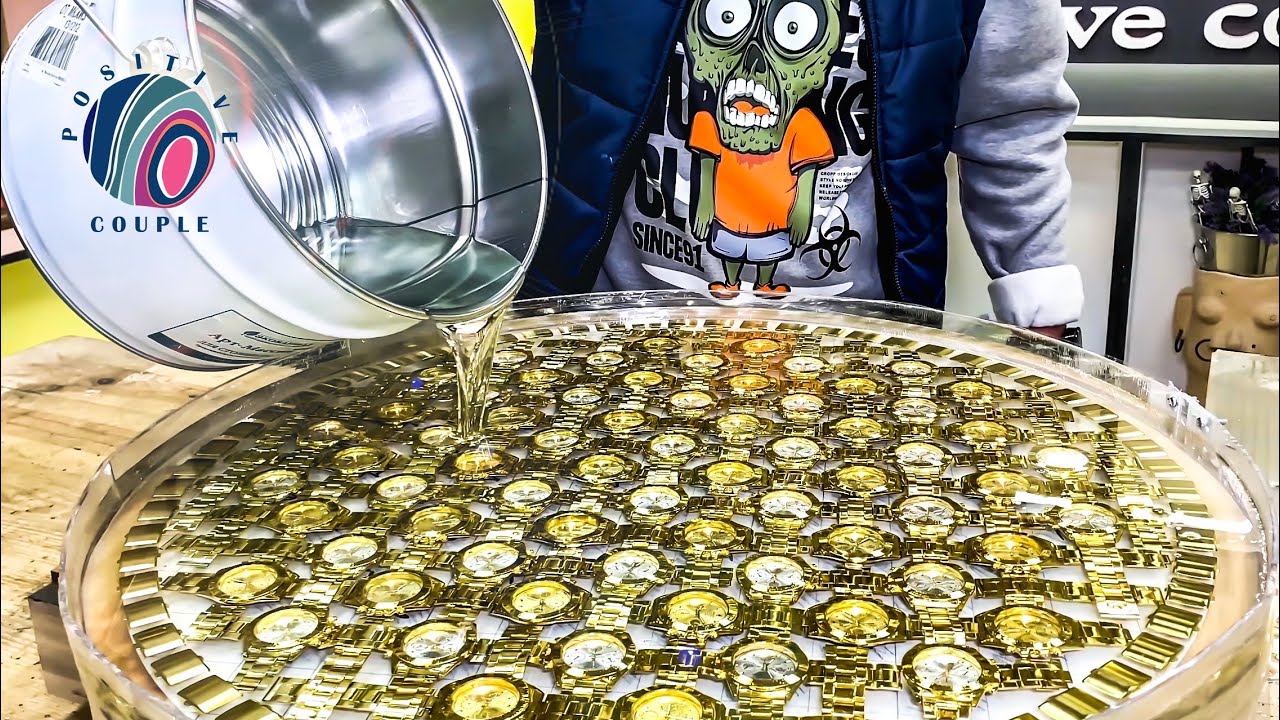 68 Gold Watches in Epoxy! Amazing Table of Oak and Epoxy!