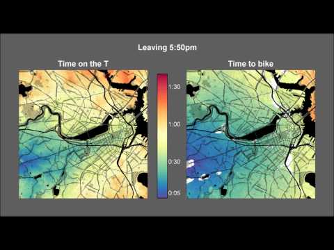 Watch the travel-time animation for bikes vs the T
