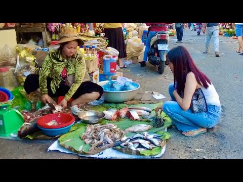 Evening Market Scene In Phnom Penh: Lifestyle Vendors, Street Food, Fruits, Pork & More