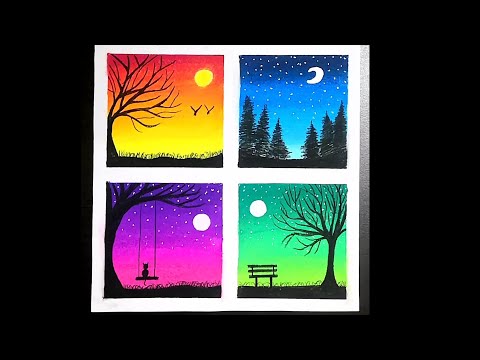 Easy ! 4 different types of scenery drawing with soft pastels  for beginners - step by step