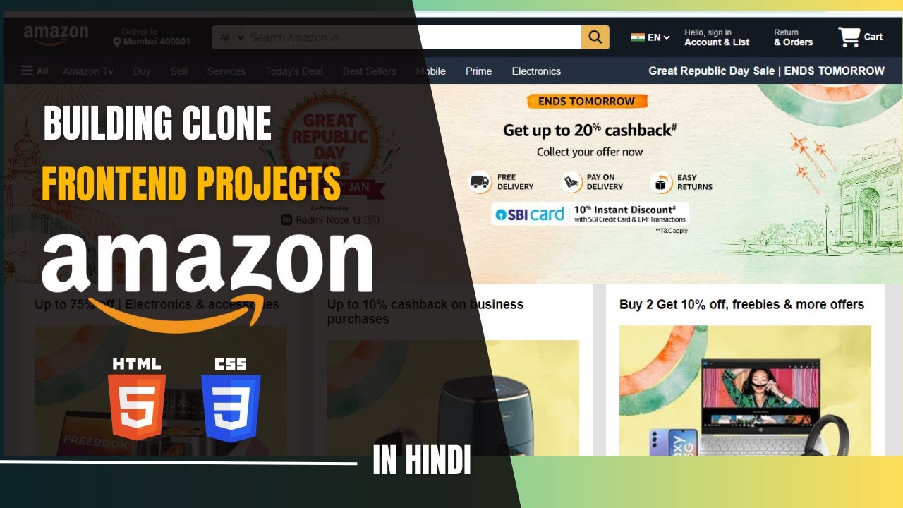 Amazon Website Clone Using HTML CSS |  Amazon Clone HTML CSS | Building Amazon Clone
