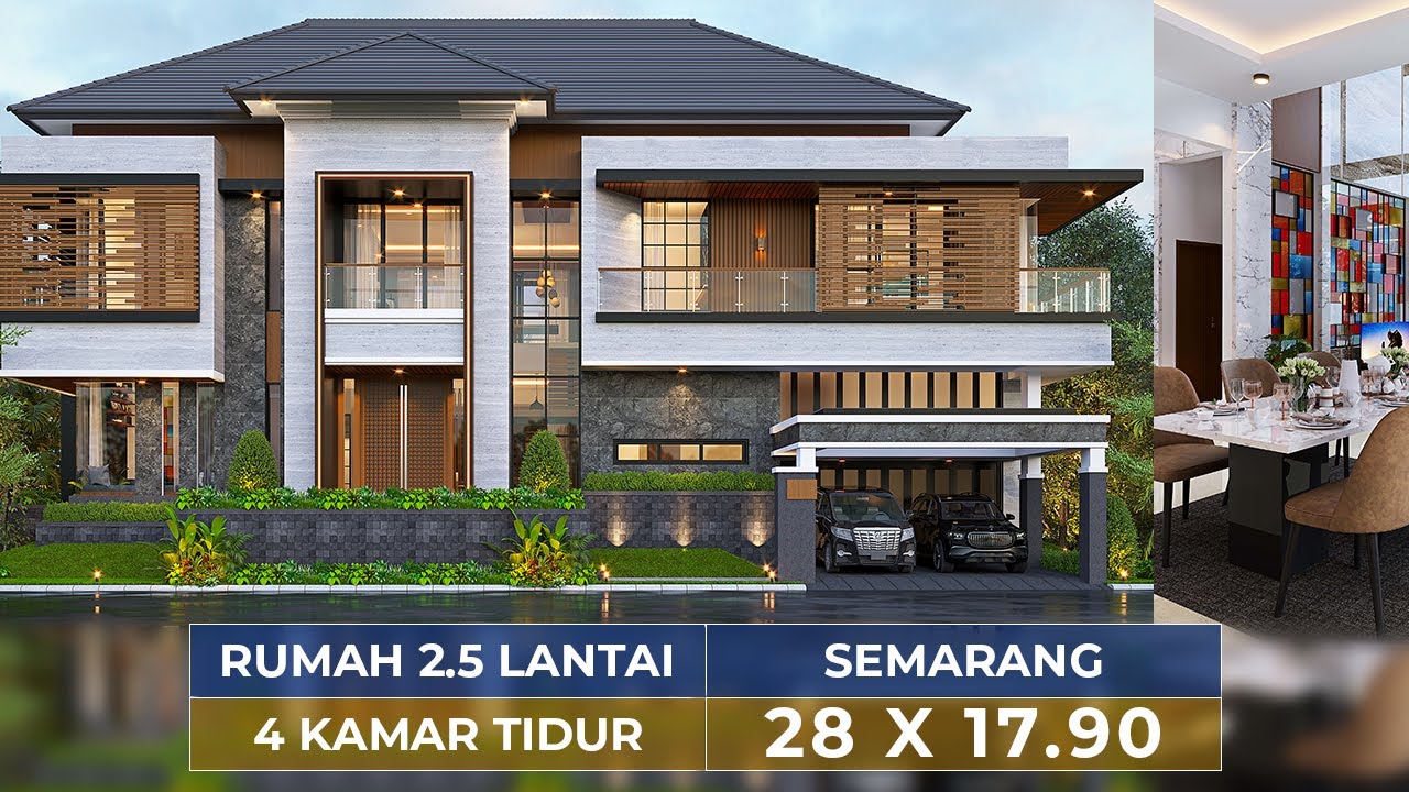 Video 3D Desain Rumah Modern 2.5 Lantai Ibu EST 1411 - Semarang