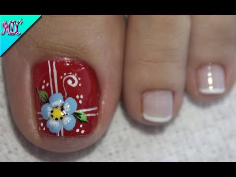 FLOR Y FRANCÉS PARA PIES Y PRINCIPIANTES – FRENCH NAIL ART – FLOWERS NAIL ART – NLC