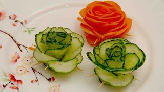 Vegetable decoration. Green cucumber rose. FOOD DECORATION Making Vegetable Flowers