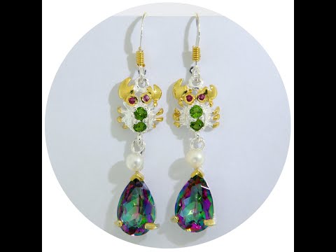 Cercei Argint 925 Accente Aurite Topaz Mistic Perla Peridot Raci Naturale
