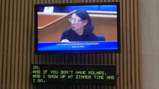 Adelle Lutz testifies before the board of the supervisor of LA County