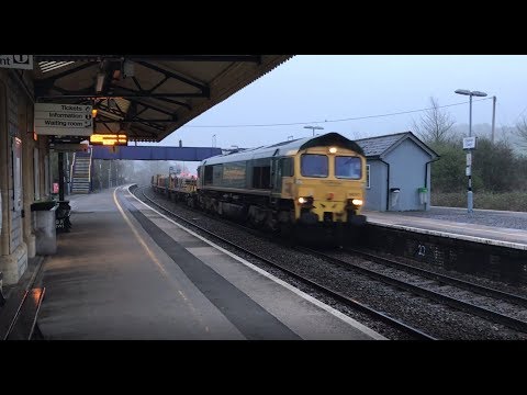 Freightliner Class 66501 & 66507 Crawls Through Castle Cary With Engineers 14.04.18
