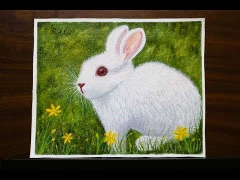 White Rabbit Acrylic Painting  Tutorial || Realistic Rabbit Painting || Bunny Painting #122