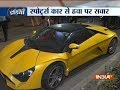 Speeding luxury car gets damaged after hitting the lampost near JLN stadium in Delhi