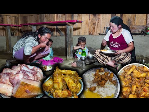 Nepali Village style Pork Fry Recipe With Rice | Pork cooking and eating in the village #porkrecipe