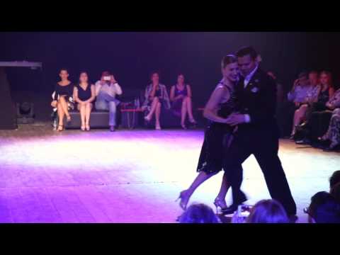 Mariana Montes  and  Sebastian Arce  are  dancing  to  the  milonga  "  Con Flauta y Guitarra  "  by  Héctor Varela  at  Beirut International Tango Festival  in  2016