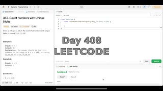 YouTube video 'Day 408: LeetCode Problem 357. Count Numbers with Unique Digits - Swift'