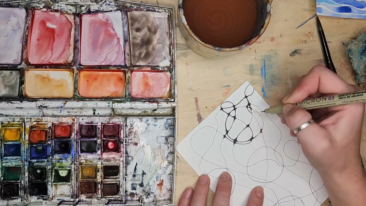 Beginner watercolor tutorial: neurographic art exercise