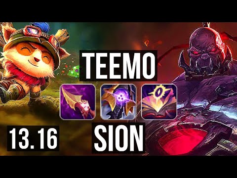 TEEMO vs SION (TOP) | Rank 1 Teemo, 2.9M mastery, 1500+ games, 7/2/10 | NA Challenger | 13.16