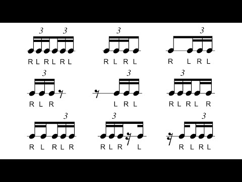 Common 16th-note triplet rhythms with sticking for drums 🥁🎵
