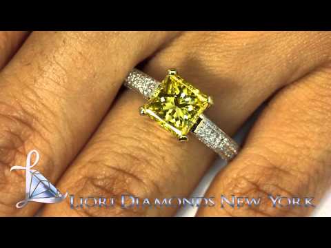FD-655 - 3.17 Carat Fancy Yellow Princess Cut Diamond Engagement Ring 18k White Gold