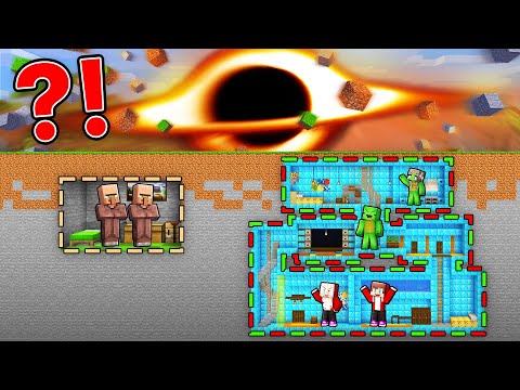 Villagers TINY & JJ and Mikey GIANT Family Bunker vs BLACK HOLE in Minecraft (Maizen)
