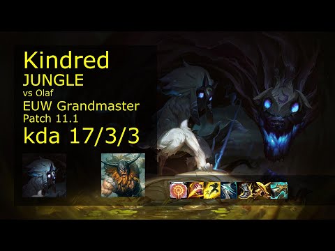 Kindred Jungle vs Olaf - EUW Grandmaster 17/3/3 Patch 11.1 Gameplay