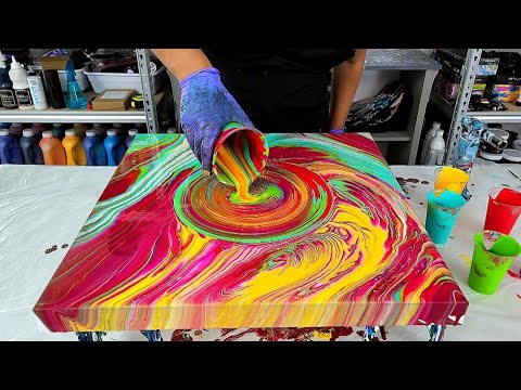 SO Many COLORS! - Straight Pour with a Tropical Feel - Fluid Acrylic Art - Acrylic Pouring