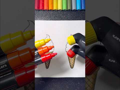 Ice Creams with Different Paint Markers! 🎨✨🤩 Warm Colors! 🔥 #funnyart #shorts #icecream