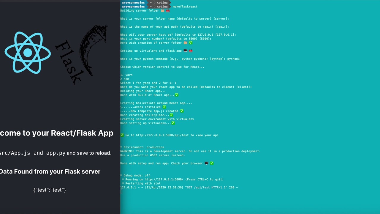 Demo of makeflaskreact: command line tool to make a react flask app