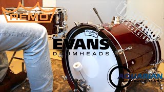 Video thumbnail for Aquarian vs Evans vs Remo: 73 heads - ULTIMATE Bass Drum Head Comparison - Timpano Percussion by Timpano-percussion