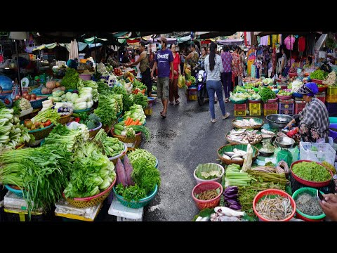 Best Cambodian Food Market Scene 2025 – Massive Fresh Vegetable, Meat & More Fish In Market