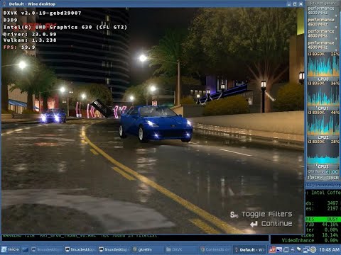 Street Racing Syndicate D9VK Test 60fps QuickSync x64 + Sound (Core i3 8350K) + Mesa 23.x