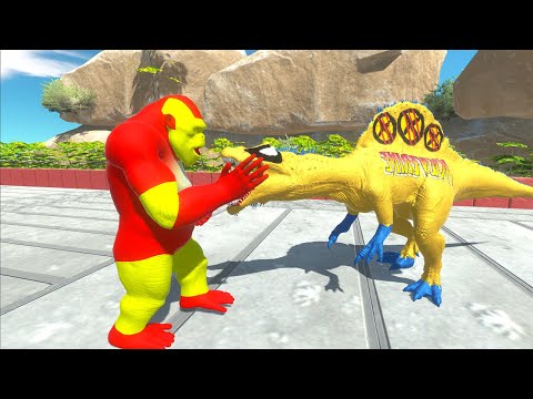 IRON MAN GORO VS WOLVERINE SPINOSAURUS MOUNTAIN DEATH RUN - Animal Revolt Battle Simulator