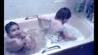 Judie and Karam Bathing with bubbles